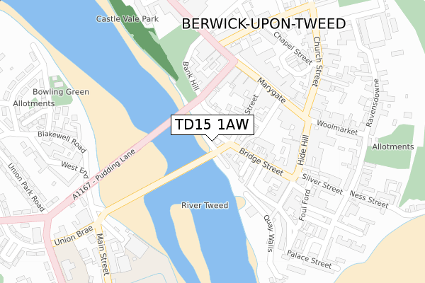 TD15 1AW map - large scale - OS Open Zoomstack (Ordnance Survey)