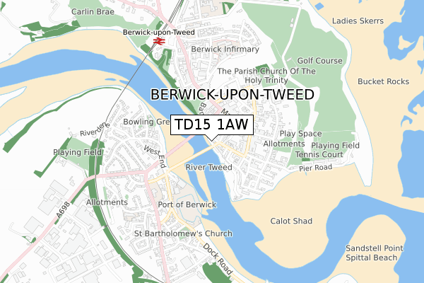 TD15 1AW map - small scale - OS Open Zoomstack (Ordnance Survey)