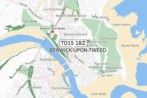 TD15 1BZ map - small scale - OS Open Zoomstack (Ordnance Survey)