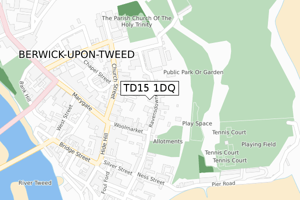 TD15 1DQ map - large scale - OS Open Zoomstack (Ordnance Survey)