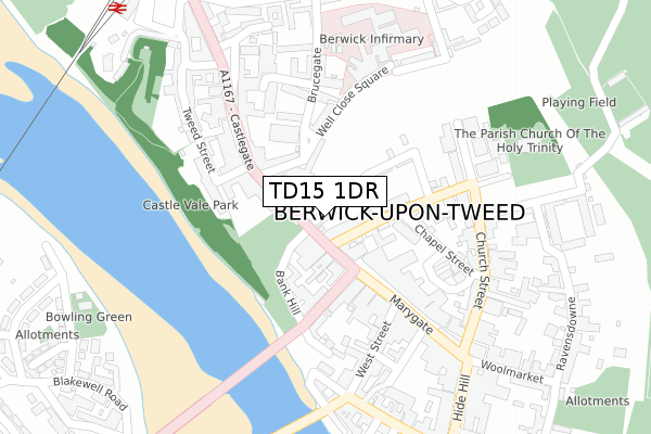 TD15 1DR map - large scale - OS Open Zoomstack (Ordnance Survey)