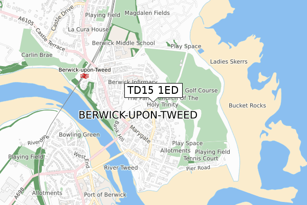 TD15 1ED map - small scale - OS Open Zoomstack (Ordnance Survey)