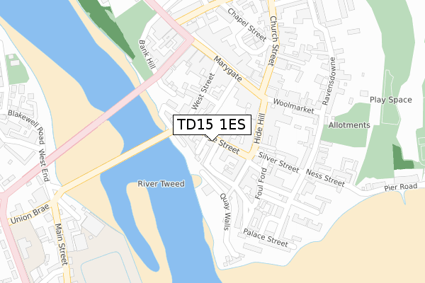 TD15 1ES map - large scale - OS Open Zoomstack (Ordnance Survey)