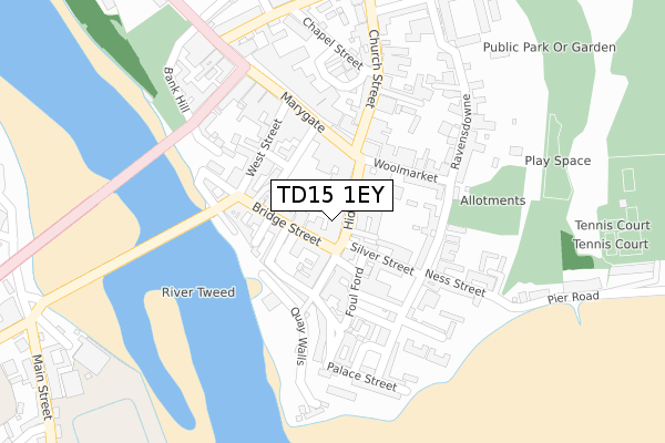 TD15 1EY map - large scale - OS Open Zoomstack (Ordnance Survey)