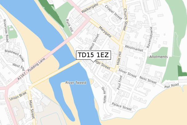 TD15 1EZ map - large scale - OS Open Zoomstack (Ordnance Survey)