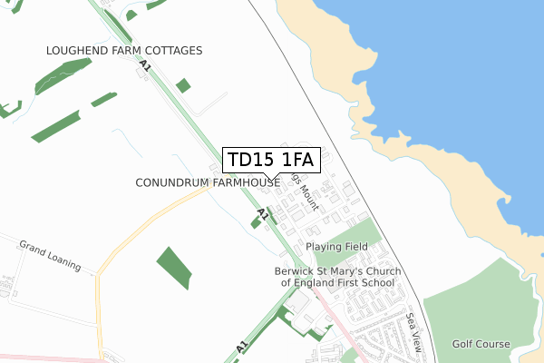 TD15 1FA map - small scale - OS Open Zoomstack (Ordnance Survey)