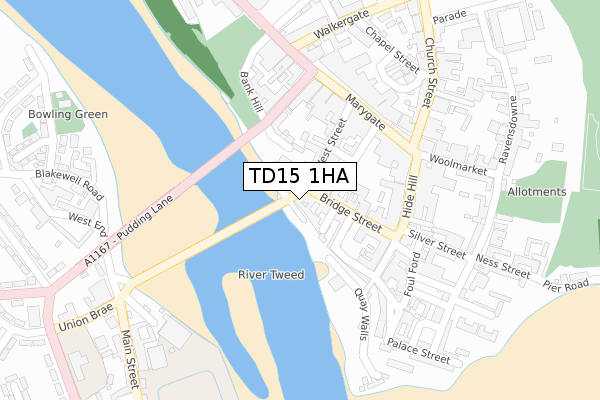 TD15 1HA map - large scale - OS Open Zoomstack (Ordnance Survey)