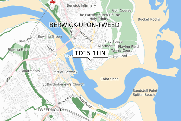 TD15 1HN map - small scale - OS Open Zoomstack (Ordnance Survey)