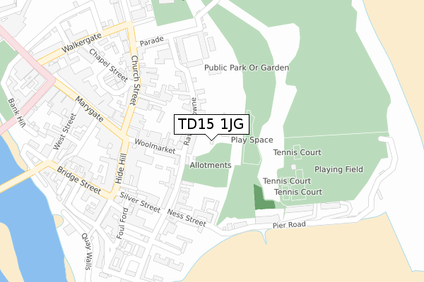 TD15 1JG map - large scale - OS Open Zoomstack (Ordnance Survey)