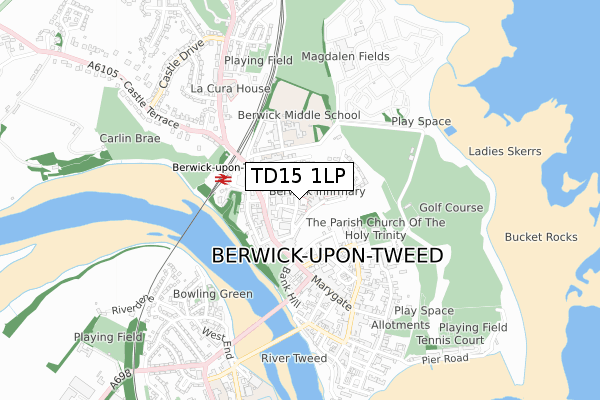 TD15 1LP map - small scale - OS Open Zoomstack (Ordnance Survey)