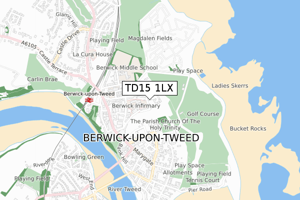 TD15 1LX map - small scale - OS Open Zoomstack (Ordnance Survey)