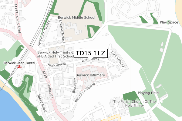 TD15 1LZ map - large scale - OS Open Zoomstack (Ordnance Survey)