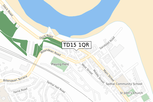 TD15 1QR map - large scale - OS Open Zoomstack (Ordnance Survey)