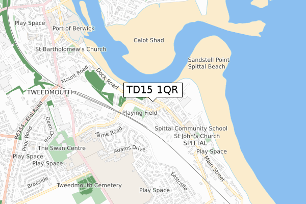 TD15 1QR map - small scale - OS Open Zoomstack (Ordnance Survey)