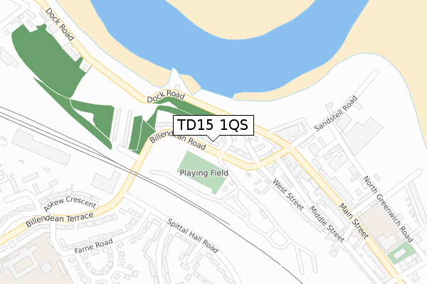 TD15 1QS map - large scale - OS Open Zoomstack (Ordnance Survey)