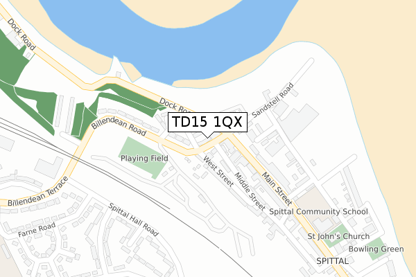 TD15 1QX map - large scale - OS Open Zoomstack (Ordnance Survey)