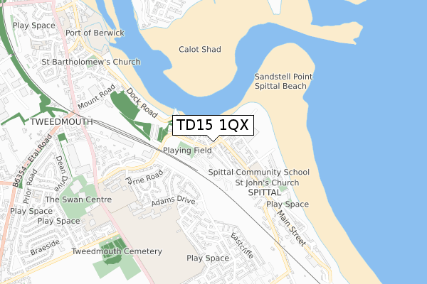 TD15 1QX map - small scale - OS Open Zoomstack (Ordnance Survey)