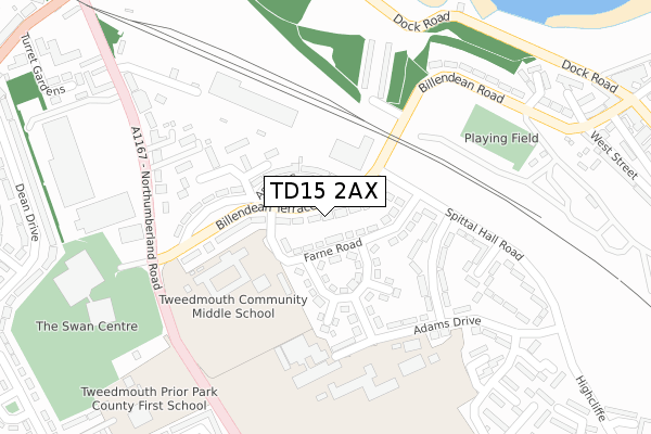 TD15 2AX map - large scale - OS Open Zoomstack (Ordnance Survey)