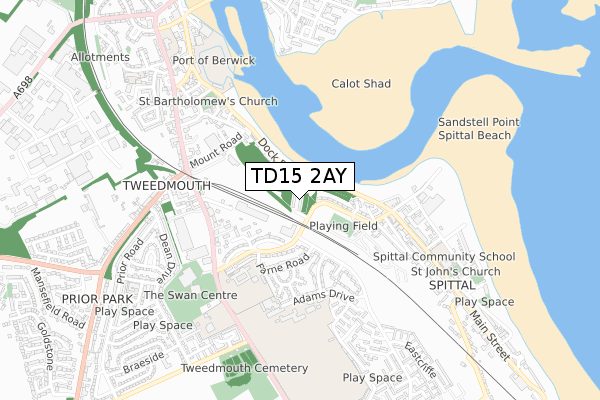 TD15 2AY map - small scale - OS Open Zoomstack (Ordnance Survey)