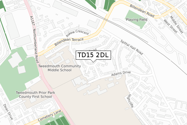 TD15 2DL map - large scale - OS Open Zoomstack (Ordnance Survey)