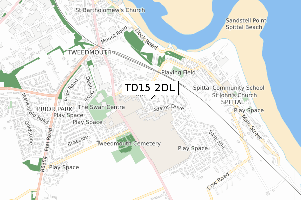 TD15 2DL map - small scale - OS Open Zoomstack (Ordnance Survey)