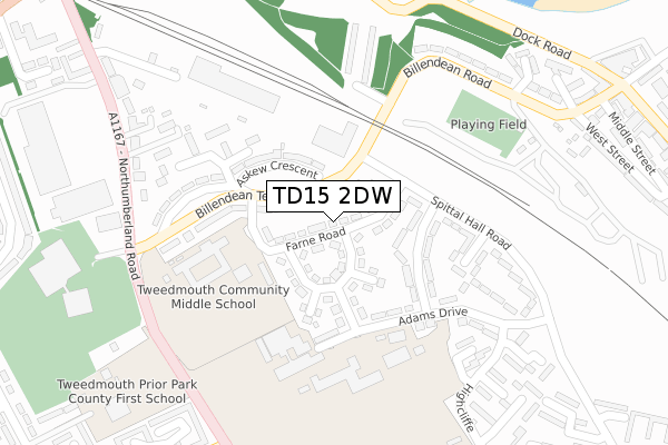 TD15 2DW map - large scale - OS Open Zoomstack (Ordnance Survey)