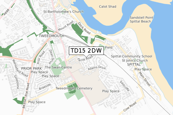 TD15 2DW map - small scale - OS Open Zoomstack (Ordnance Survey)