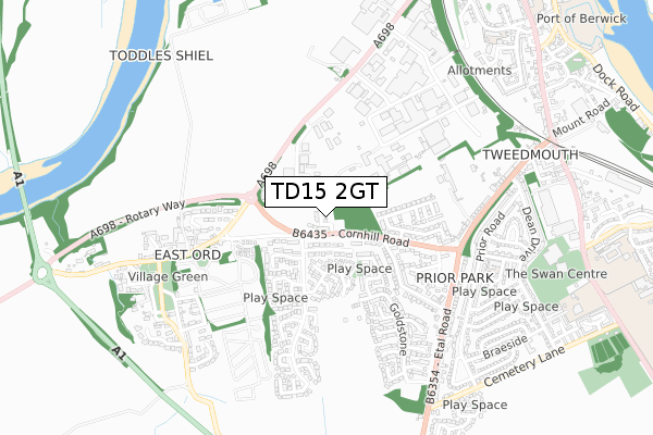 TD15 2GT map - small scale - OS Open Zoomstack (Ordnance Survey)