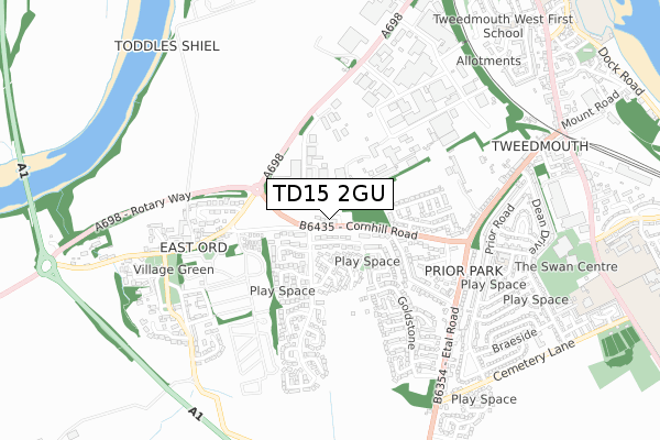 TD15 2GU map - small scale - OS Open Zoomstack (Ordnance Survey)