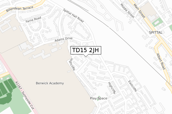 TD15 2JH map - large scale - OS Open Zoomstack (Ordnance Survey)