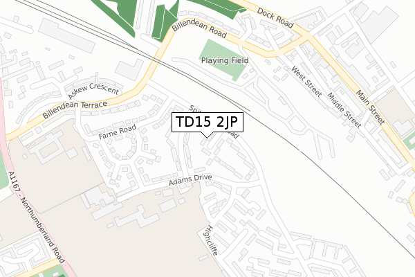 TD15 2JP map - large scale - OS Open Zoomstack (Ordnance Survey)