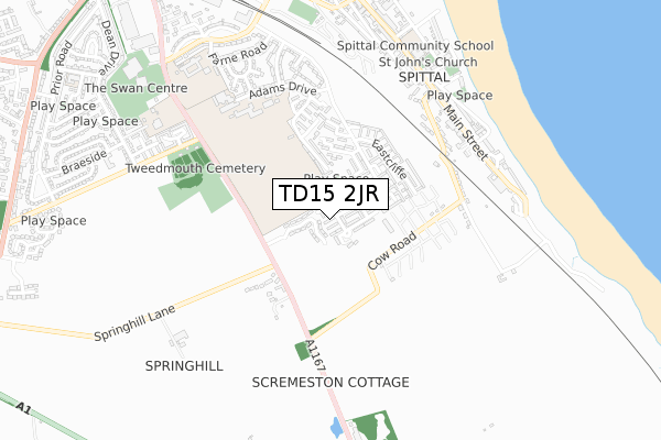 TD15 2JR map - small scale - OS Open Zoomstack (Ordnance Survey)