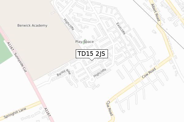 TD15 2JS map - large scale - OS Open Zoomstack (Ordnance Survey)