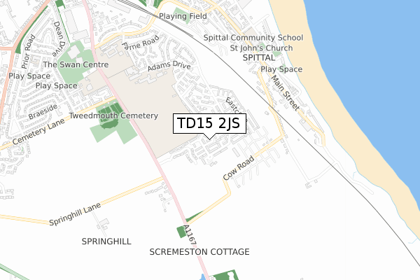 TD15 2JS map - small scale - OS Open Zoomstack (Ordnance Survey)