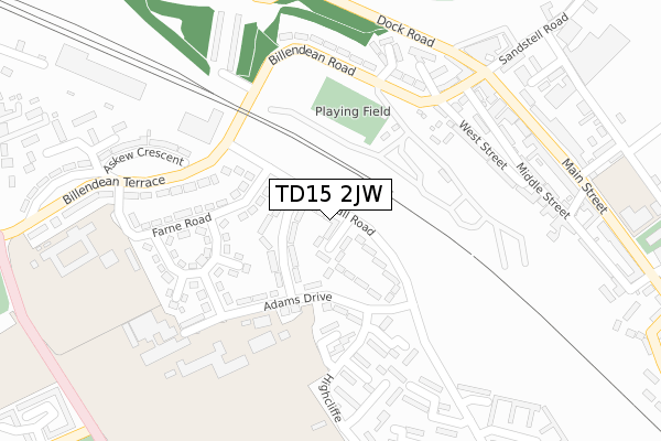 TD15 2JW map - large scale - OS Open Zoomstack (Ordnance Survey)