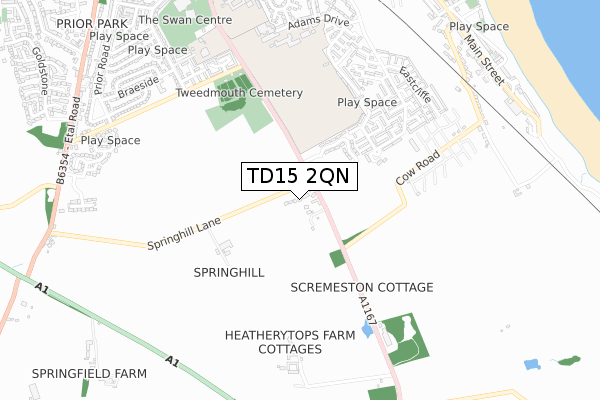 TD15 2QN map - small scale - OS Open Zoomstack (Ordnance Survey)