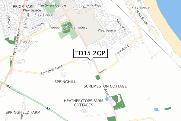 TD15 2QP map - small scale - OS Open Zoomstack (Ordnance Survey)