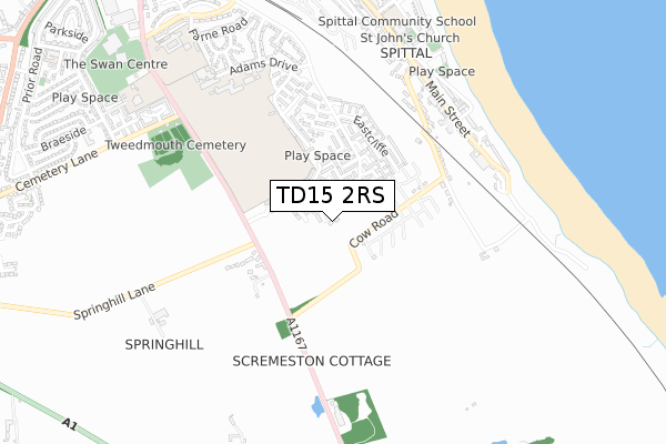 TD15 2RS map - small scale - OS Open Zoomstack (Ordnance Survey)