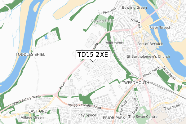 TD15 2XE map - small scale - OS Open Zoomstack (Ordnance Survey)