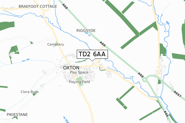 TD2 6AA map - small scale - OS Open Zoomstack (Ordnance Survey)