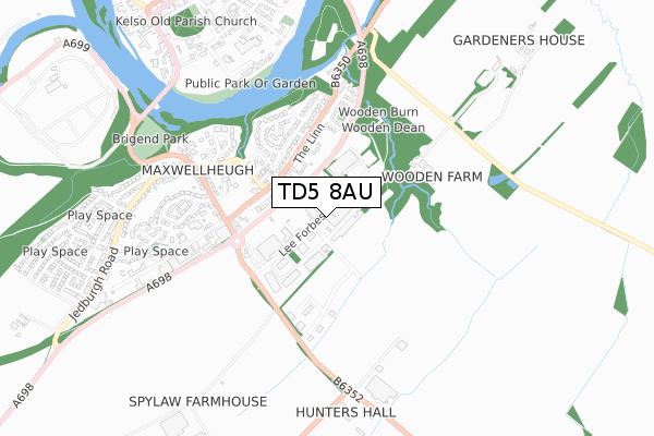 TD5 8AU map - small scale - OS Open Zoomstack (Ordnance Survey)
