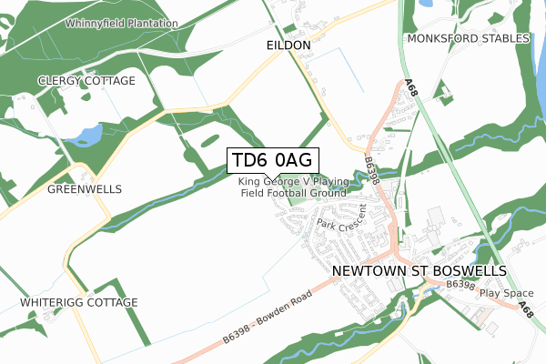 TD6 0AG map - small scale - OS Open Zoomstack (Ordnance Survey)