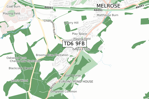 TD6 9FB map - small scale - OS Open Zoomstack (Ordnance Survey)