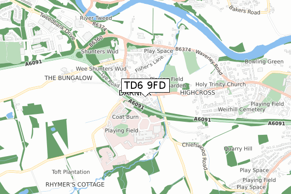 TD6 9FD map - small scale - OS Open Zoomstack (Ordnance Survey)