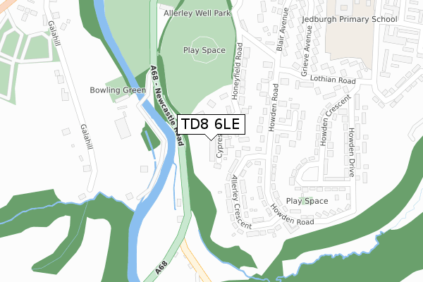 TD8 6LE map - large scale - OS Open Zoomstack (Ordnance Survey)