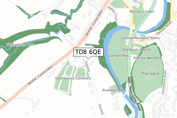 TD8 6QE map - large scale - OS Open Zoomstack (Ordnance Survey)