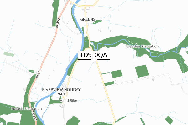 TD9 0QA map - small scale - OS Open Zoomstack (Ordnance Survey)