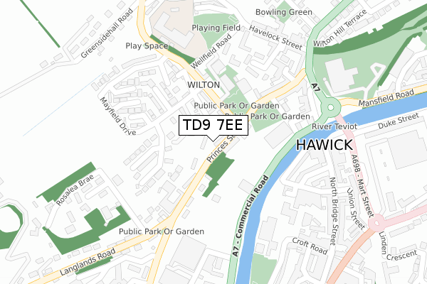 TD9 7EE map - large scale - OS Open Zoomstack (Ordnance Survey)