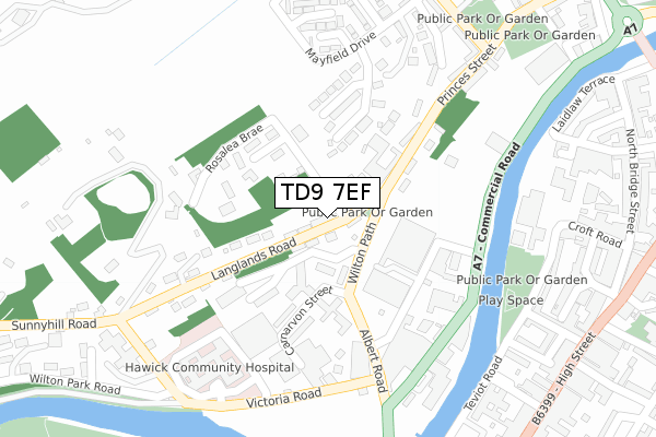 TD9 7EF map - large scale - OS Open Zoomstack (Ordnance Survey) TD9 7EF map - large scale - OS Open Zoomstack (Ordnance Survey)