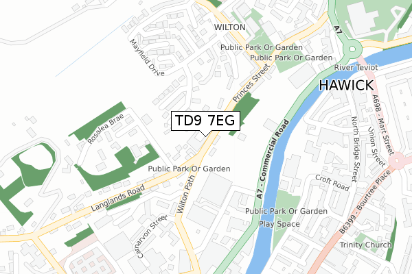 TD9 7EG map - large scale - OS Open Zoomstack (Ordnance Survey)